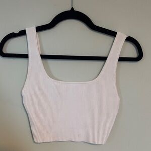 Babaton White Ribbed Square-Neck Crop Tank